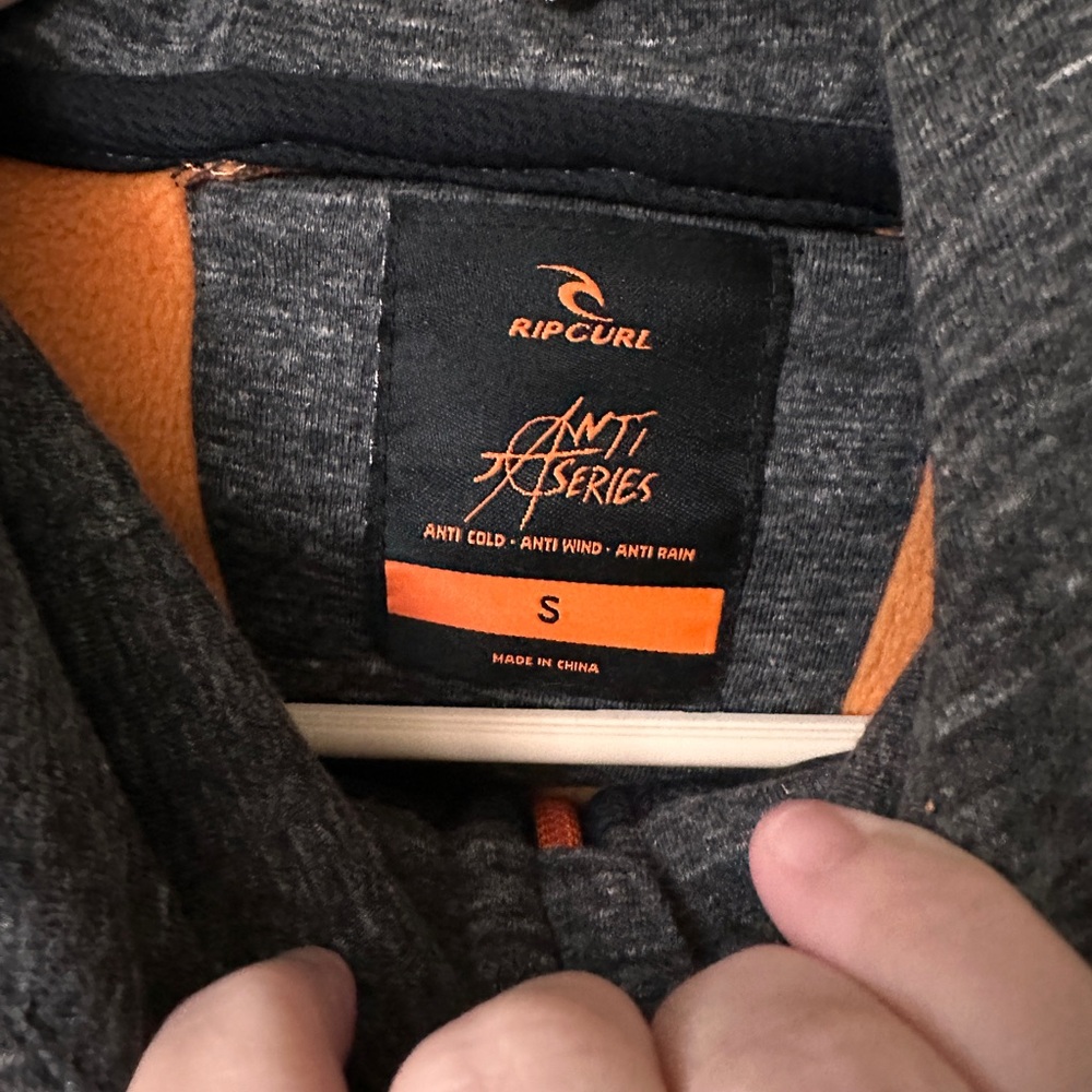 Rip Curl Anti Series Sz S Charcoal‎ Hooded Zip Up Jacket Orange Fleece Lining - Picture 4 of 7